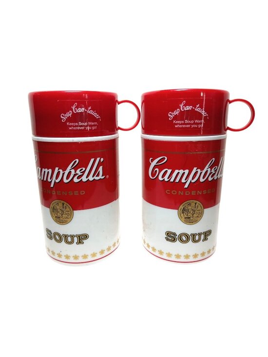 Campbell'S Other - Vintage 90s Campbells Soup Thermos Retro Red White Lot 2 Can-tainer Insulated